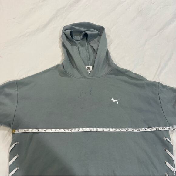 PINK Laced Up Hooded Sweatshirt sz L Gray and White - Picture 6 of 15